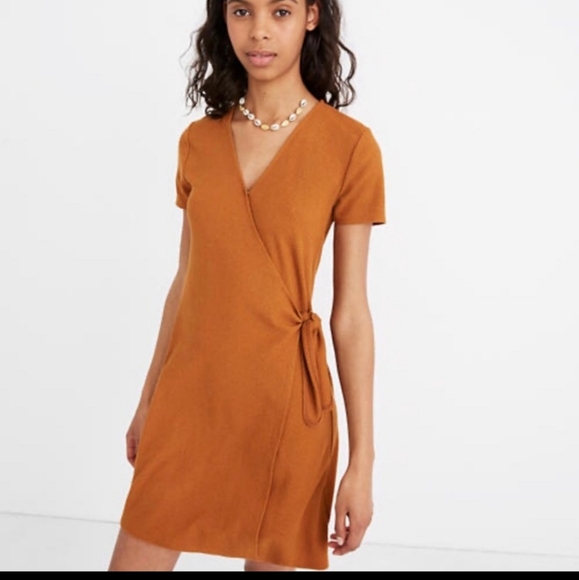 Texture & Thread Madewell Rust Wrap Side Tie Dress Fall Harvest Thanksgiving - Picture 3 of 11